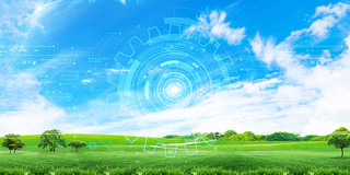 蓝色小清新环保农业科技齿轮展板背景环保农业绿色科技